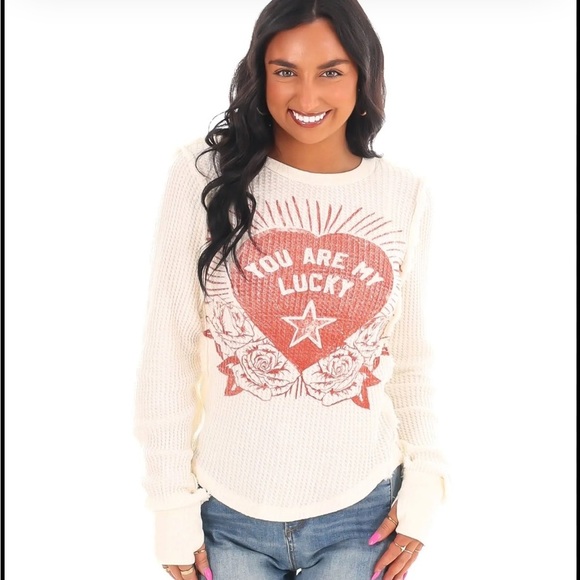 Free People Lucky Locket Long sleeve Waffle Tee - Picture 1 of 4